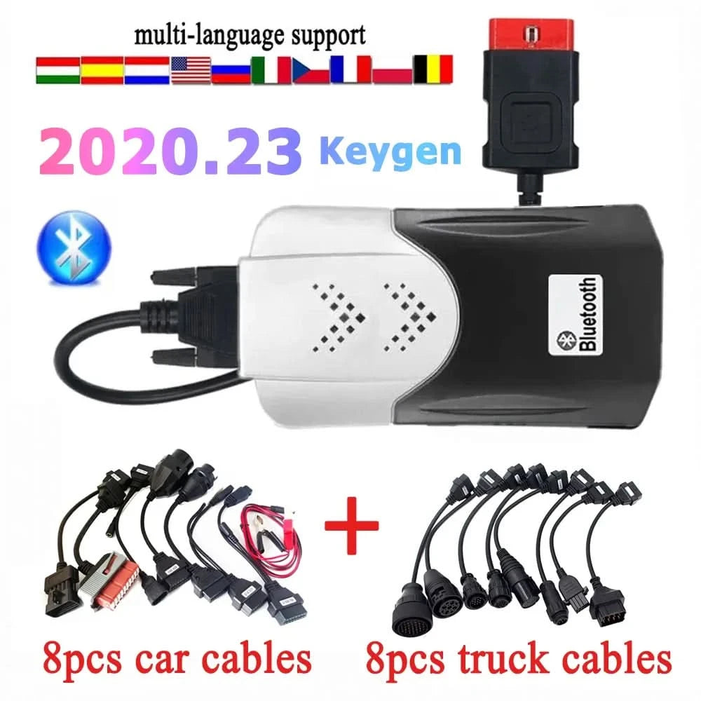 2020.23 VD DS150E CDP Bluetooth for Tnesf Delphis Orpdc Diagnostic Tools OBD2 Scanner+8 Car Cables+8 Truck Cables