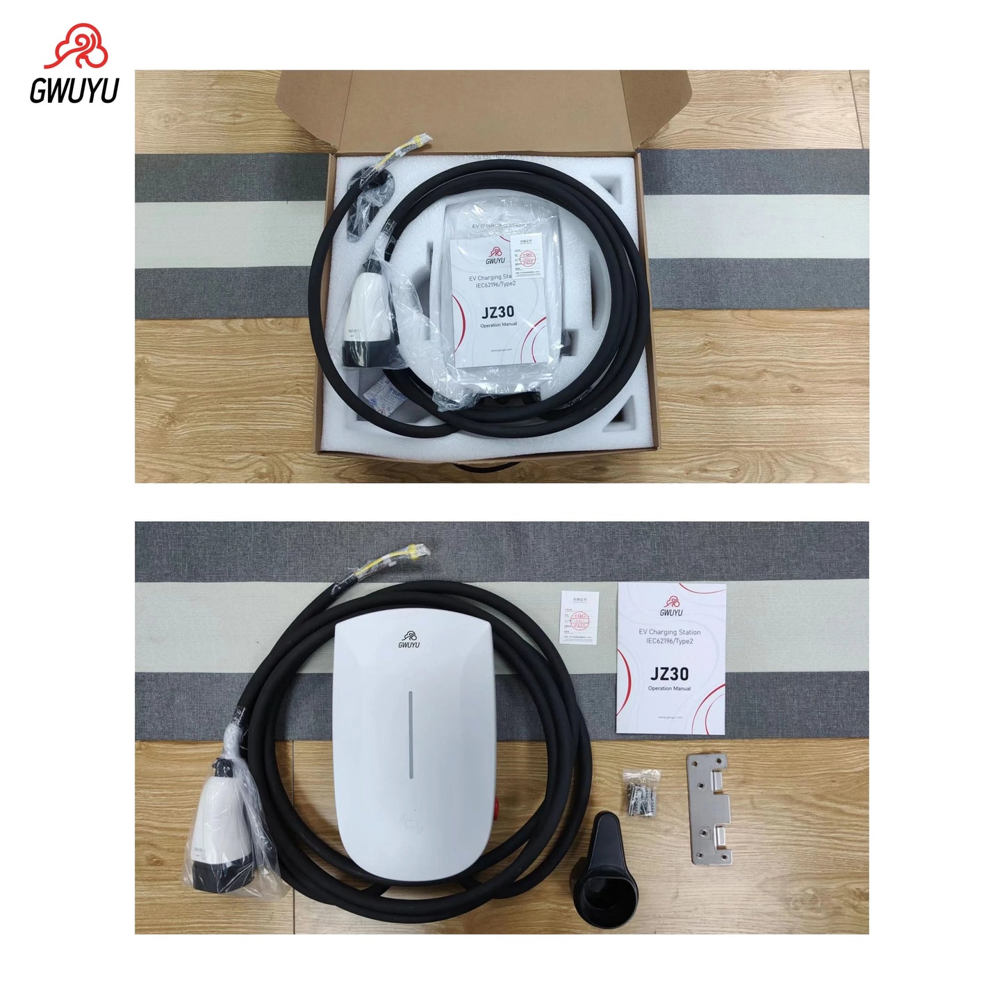 Wallbox EV Charger 32A 7KW 16A 11KW 22KW 3Phase Electric Vehicle Charging Station Type2 IEC62196-2 Socket 5m Cable Plug and Play