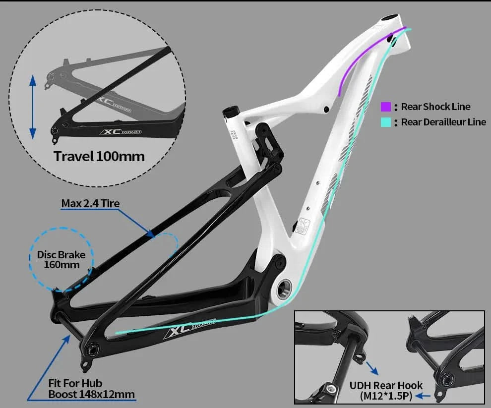 BXT NEW Full Suspension Boost 29er Frame XC Mountain Bicycle Thru Axle Frame UDH hanger