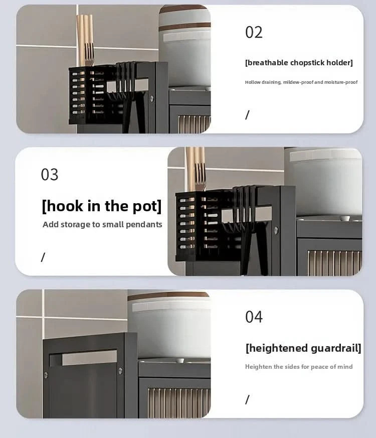 Kitchen cupboard storage box with door, dust-proof bowl rack, countertop, dish storage rack, chopsticks, dishes, drain rack