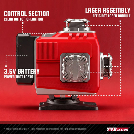 YEVOLT YVGLL4LD16 4-Plane Red Laser Level 4D 16 Lines with  All Day Work Self-Leveling Measuring Horizontal & Vertical Tools