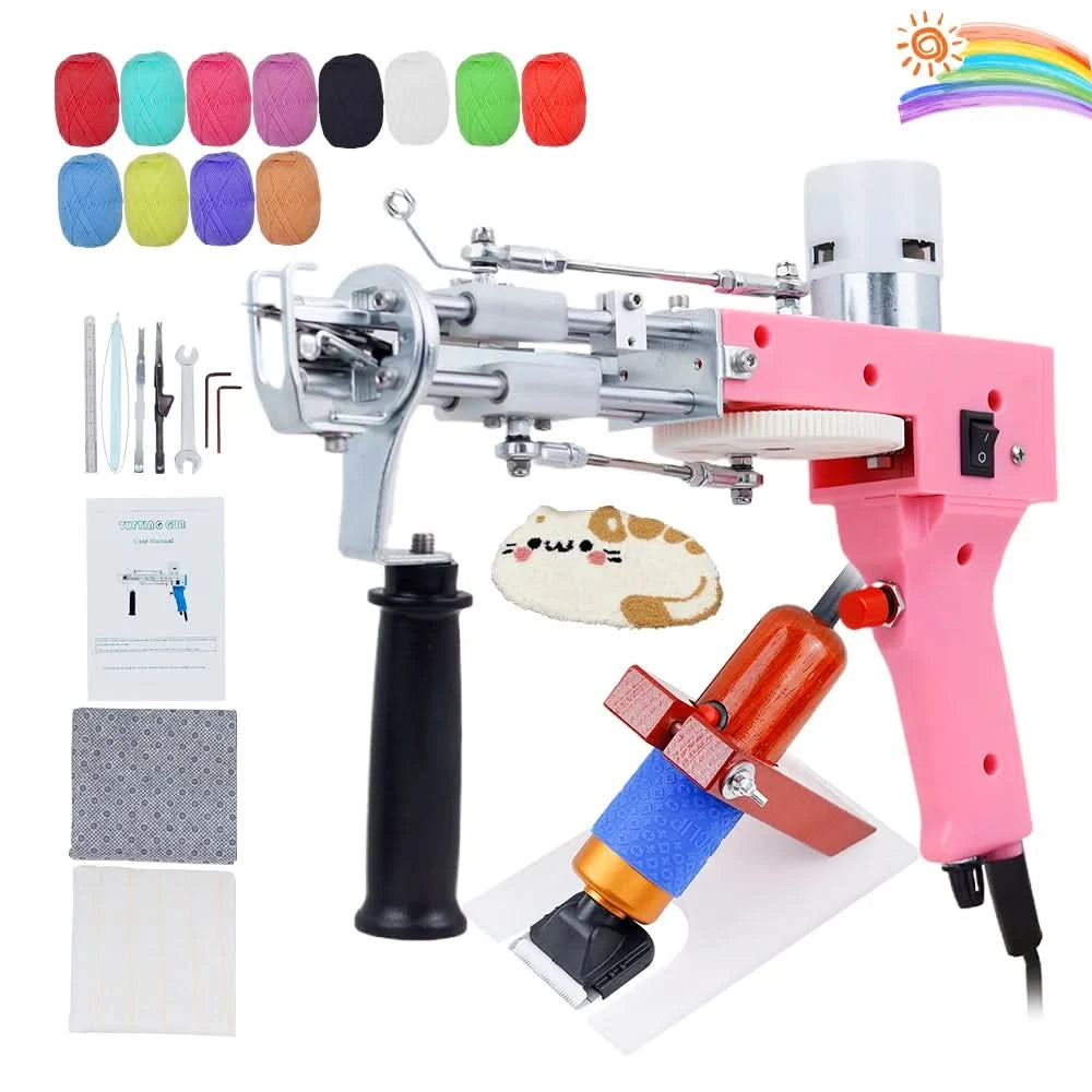 2 in 1 Tufting Gun Set Electric Touffing Pistol,7 – 21mm Tufting Pisto, with Wool Yarn and Tufting Canvas,Trimmer for Beginners