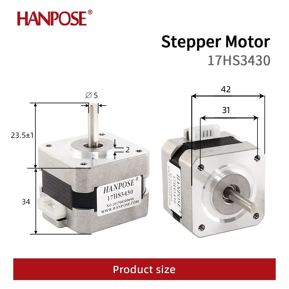 HANPOSE Nema17 stepper motor, torque 78 oz-in (52 N-cm), current 1.8 A. Models 17HS8401 17HS 2408 17HS3401S 17HS4401S 17HS6401S