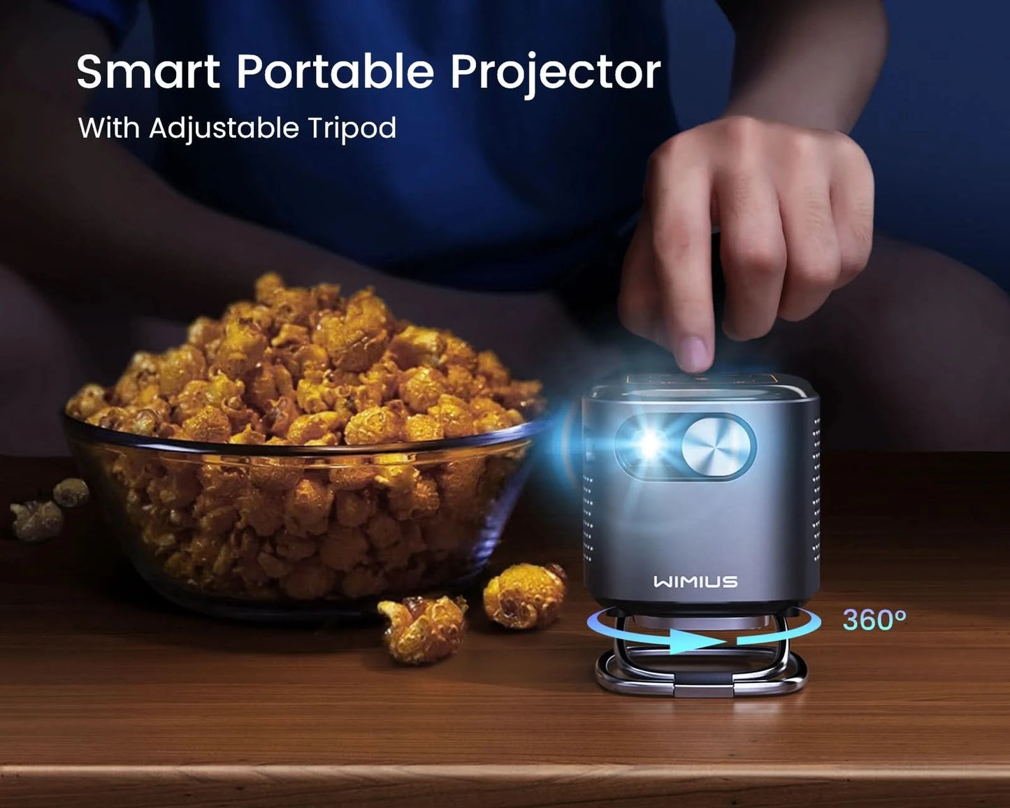 Wimius DLP Mini projector 1080P HD Supported 400ANSI Android TV WIFI Bluetooth Outdoor Portable Pocket Projector with Battery