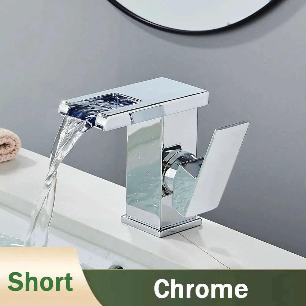 Rozin LED Bathroom Basin Faucet Black Waterfall Sink Faucets Hydroelectric LED Deck Mounted Crane Hot Cold Water Mixer Tap