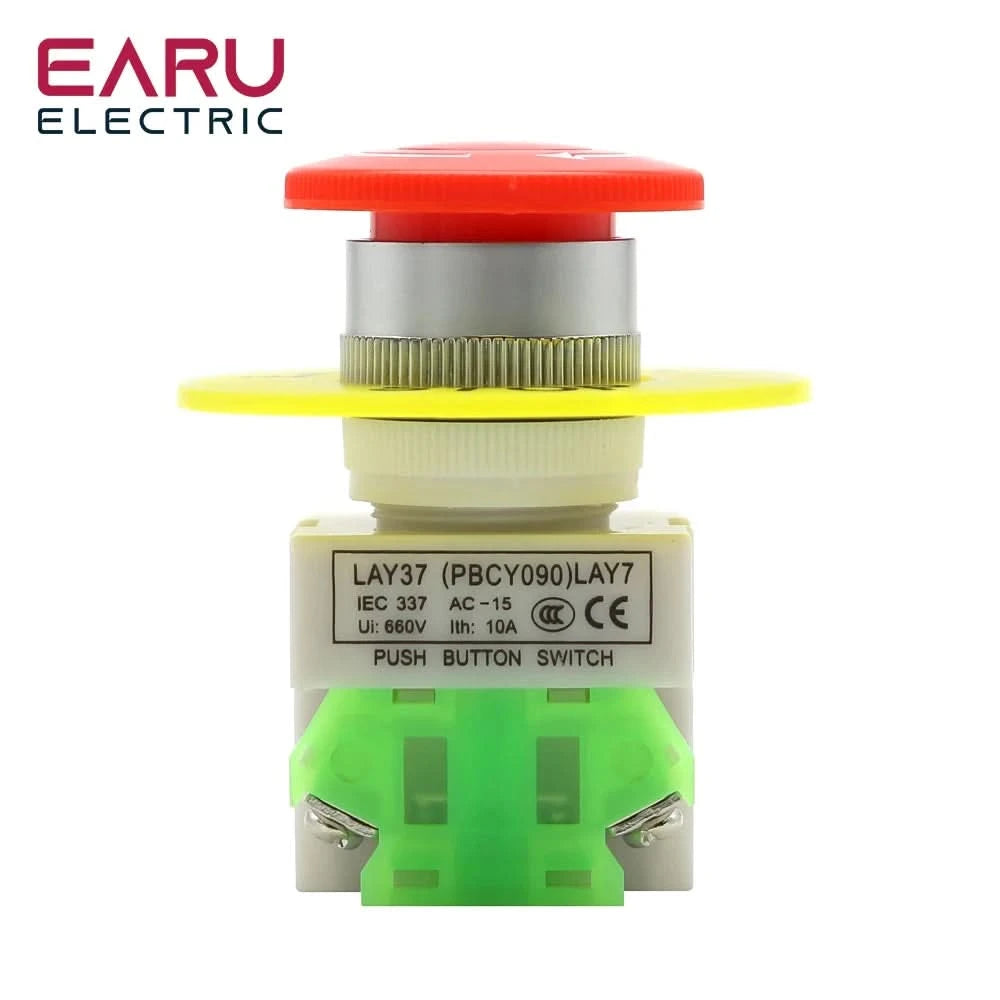 Red Mushroom Cap 1NO 1NC DPST Emergency Stop Push Button Switch AC 660V 10A Switch Equipment Lift Elevator Latching Self Lock