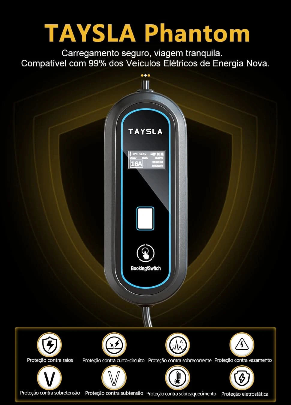 TAYSLA Type 2 Portable Electric Vehicle Charger 3.5KW Brazilian Electric Vehicle Charging Cable Plug