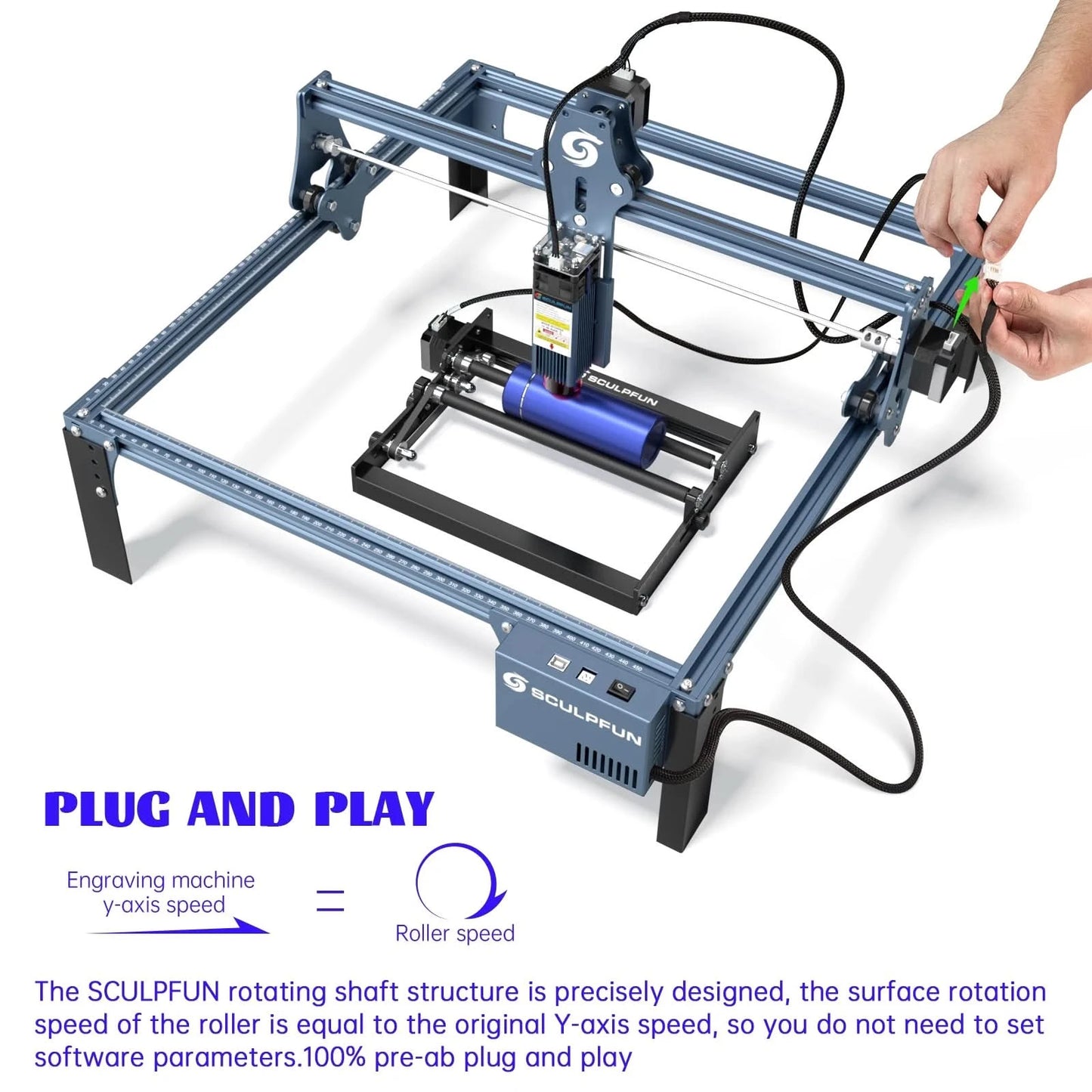 SCULPFUN S9/S10 Laser Rotary Roller Engraver Y-axis Rotary Roller for 6-150mm Engraving Cylindrical Objects 360° Rotating
