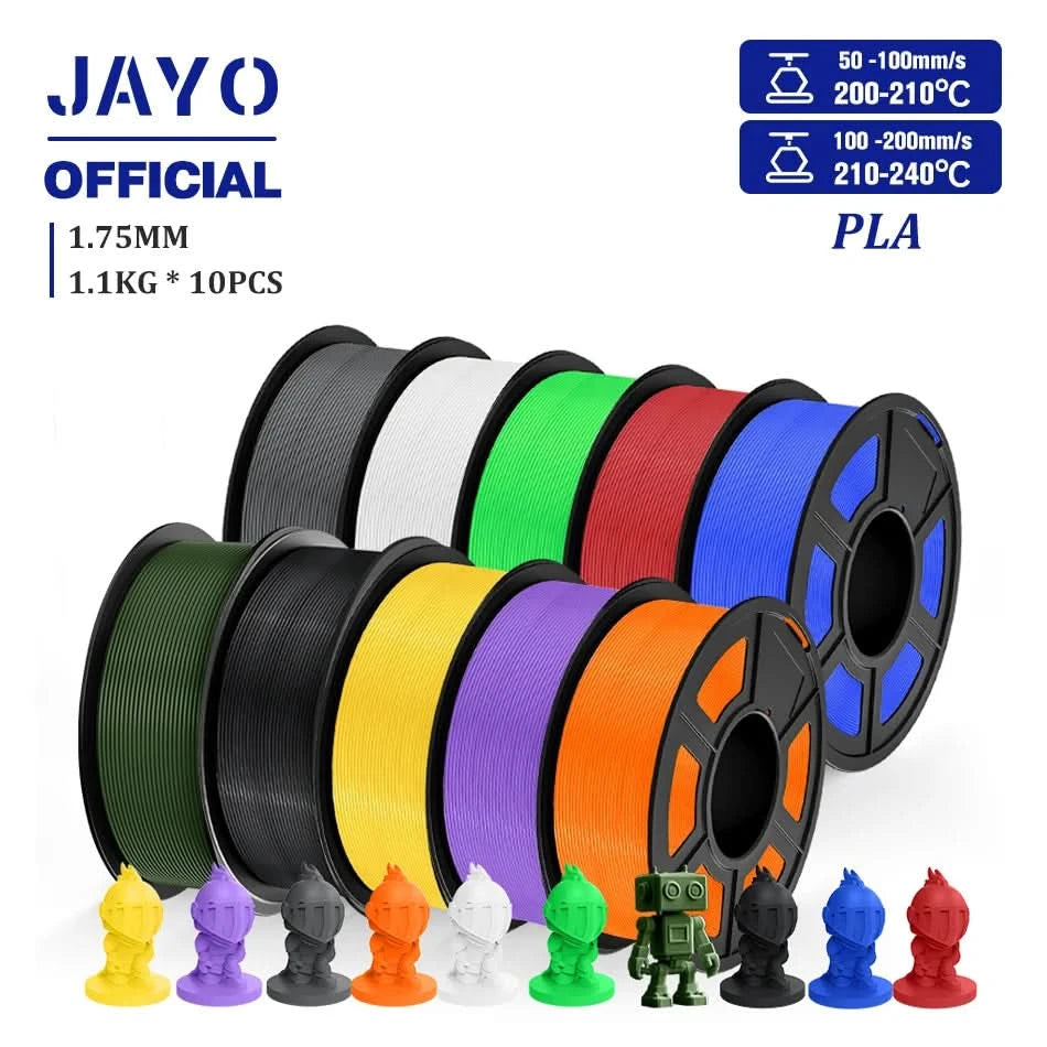JAYO PLA Filament 1.75MM 10Rolls/set PLA 3D Printer Filament Multicolor For FDM 3D Printers Neatly Wound 3D Printing Materials