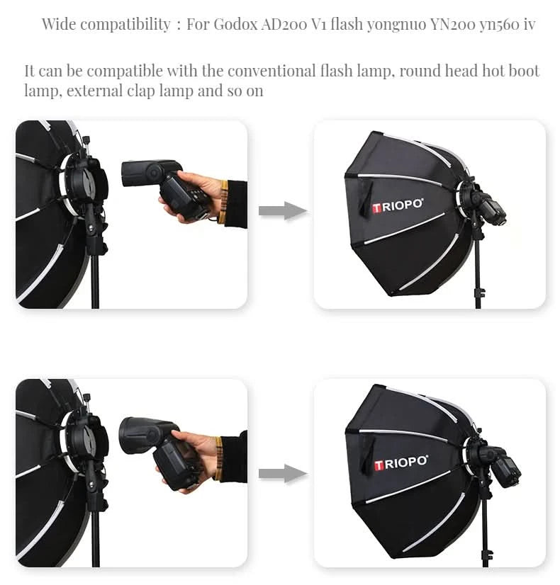 TRIOPO Softbox KX55CM KX 65CM 90CM Octagon Umbrella Light Box For Godox AD200 V1 Speedlite Flash Light Photography Photo Studio