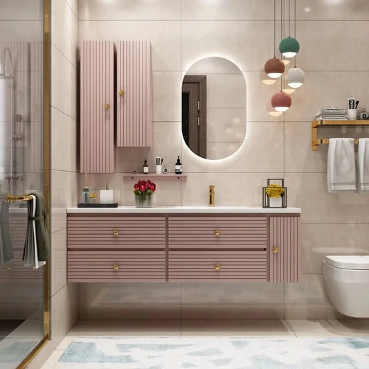 Pink Modern Large Storage Space With Side Cabinets Bathroom Cabinet With Drawers