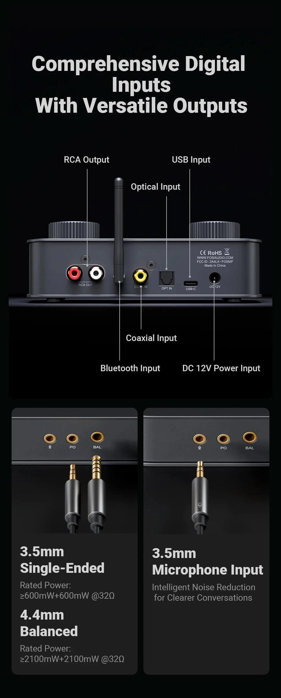 Fosi Audio K7 HiFi DAC & Headphone Amplifier, AKM4493ESQ DAC Chip, PCM 384kHz/32Bit & DSD256, Mic Input USB Audio DAC for Gaming