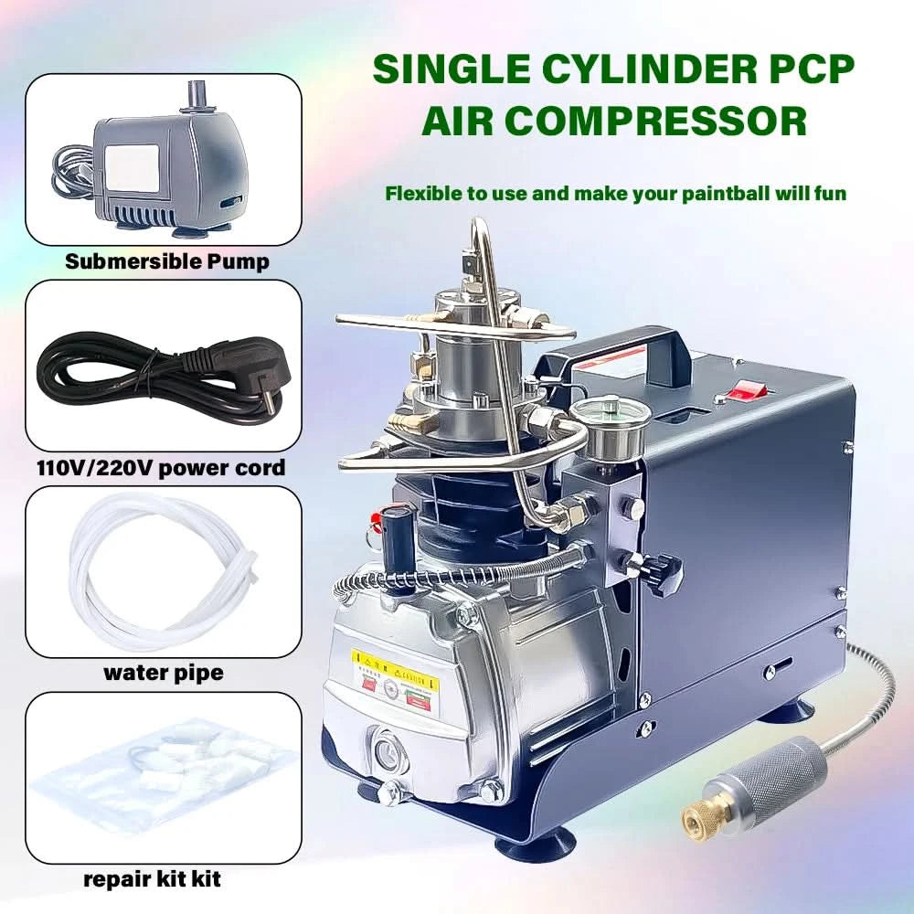 NUOGE AUTO-STOP 4500Psi 300Bar PCP Air Compressor  Electric High Pressure Compressor Scuba Diving Tank Filling