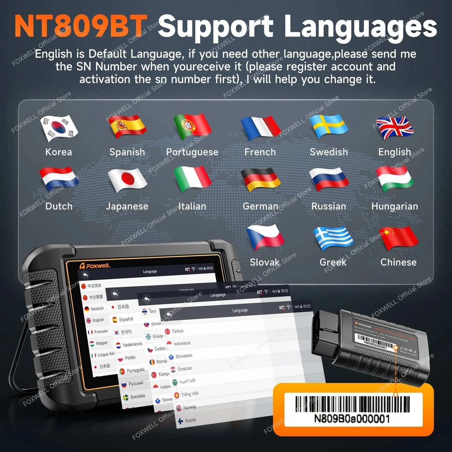 FOXWELL NT809BT OBD2 Bluetooth Car Diagnostic Tool All System Bi-Directional 30+ Reset Code Reader OBD2 Scanner Automotivo