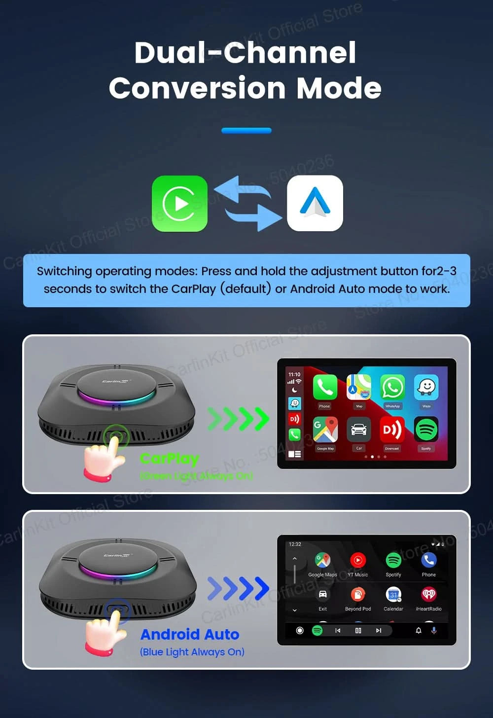 CarlinKit S2 CarPlay Ai Box LED Android 13 Streaming Box 64G/128G Qualcomm 8-Core Split Screen Car Intelligent System Play Video