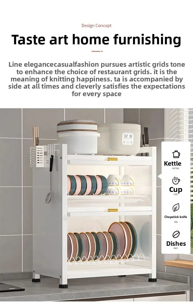 Kitchen cupboard storage box with door, dust-proof bowl rack, countertop, dish storage rack, chopsticks, dishes, drain rack