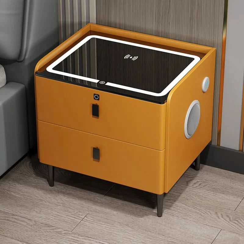 Bedside Table with Wireless Charging – 2-Tier Smart Nightstand with Lockable Drawer & Rechargeable LED Light