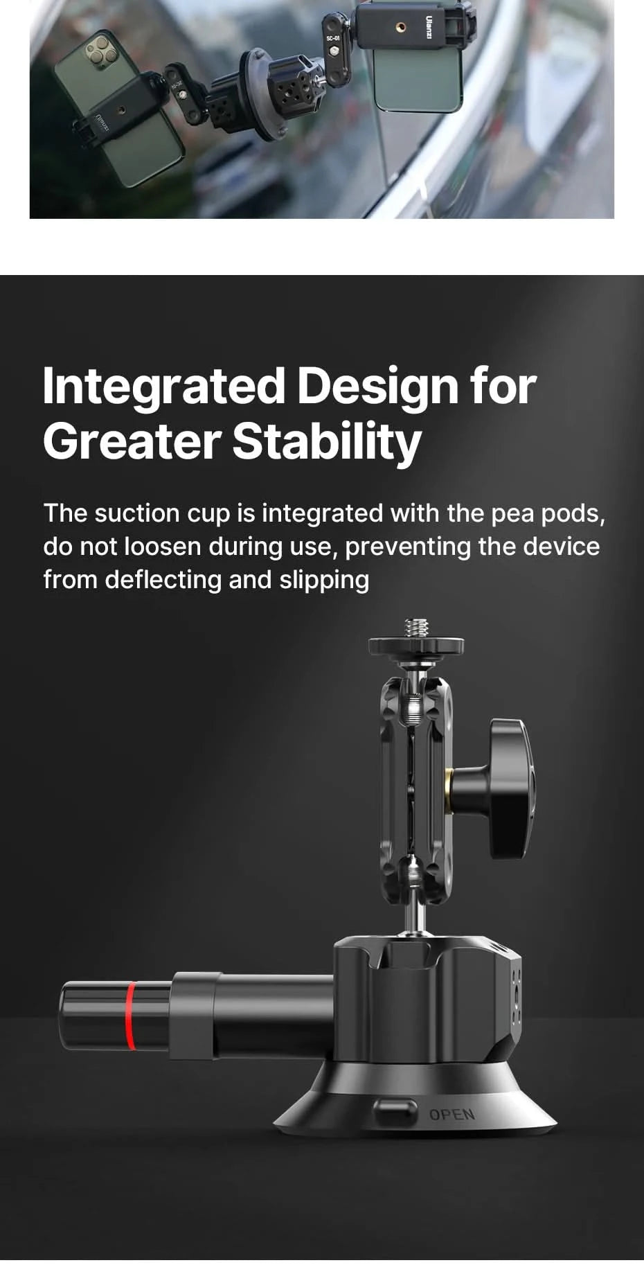 Ulanzi Car Phone Action Camera Holder Hand Pump 360° Suction Cup Adjustable Professional For GoPro for Insta360 for DJI Action