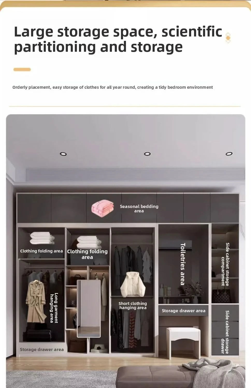 Light luxury sliding door clothes closet simple moder household bedroom wardrobe large storage armoire de rangement Furniture