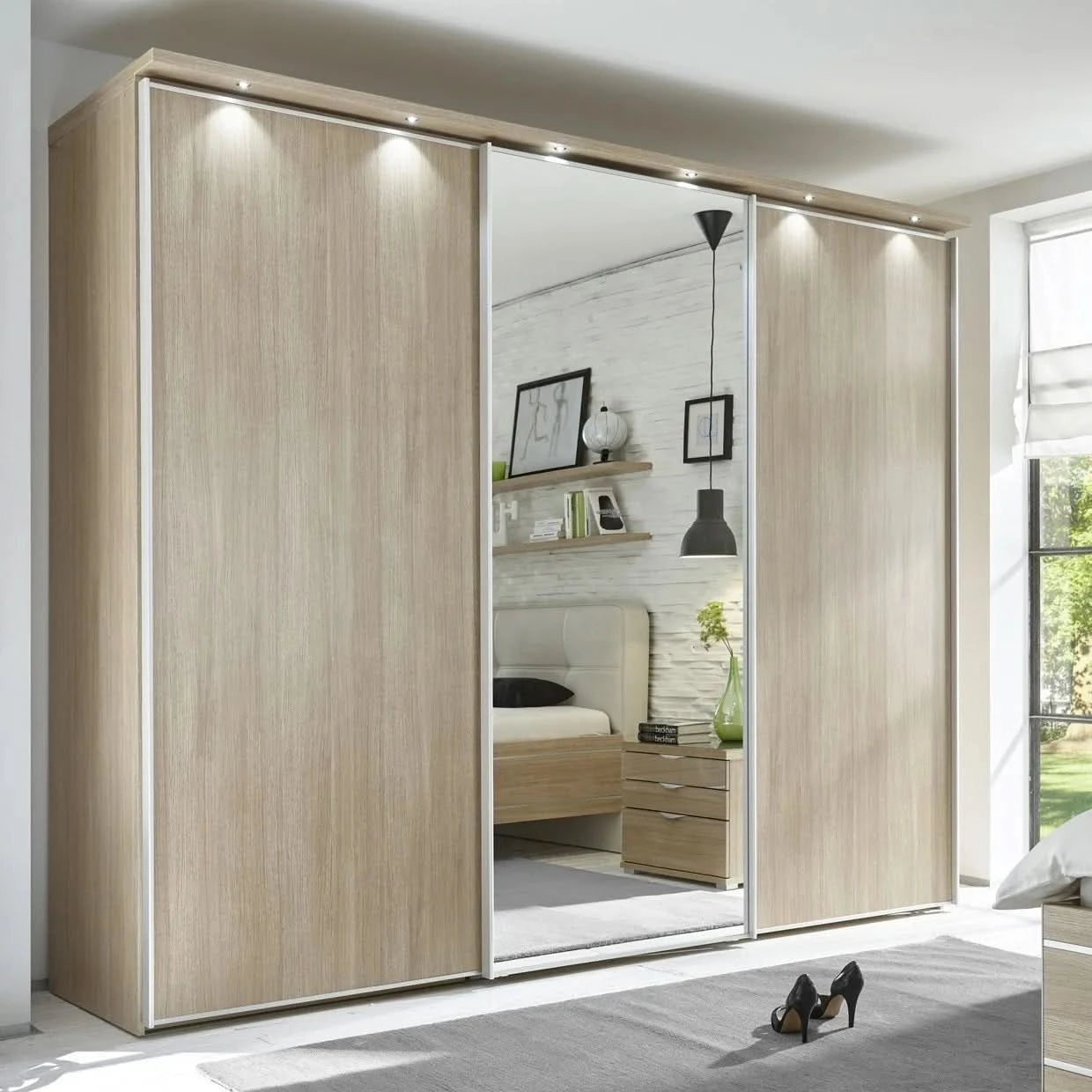 Modern Design Modular Mirrored Sliding Door Wardrobe Custom Closet