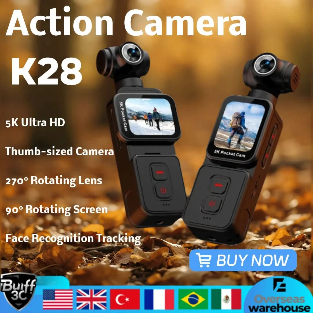 K28 5K Ultra Clear Handheld Action Camera 1.69-inch Face Recognition Automatic 270°Rotating Lens Follow Shot Sports Thumb Camera