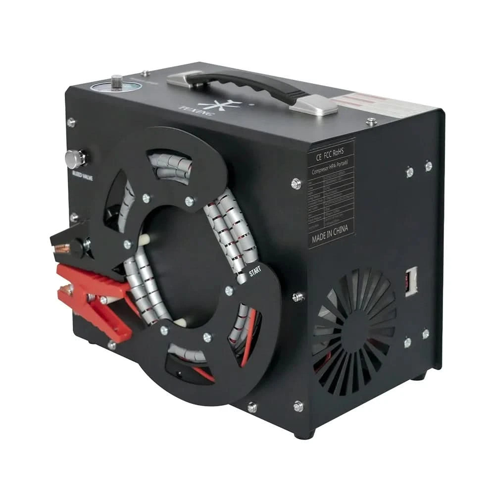 TUXING 300Bar 4500Psi PCP Air Compressor High Pressure Compressor with Built-in 12V Portable Power Adapter Fan Auto-stop TXES062