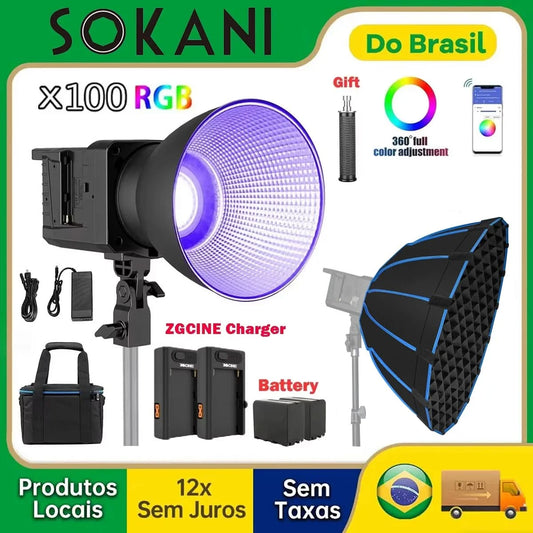 【Do Brasil】Sokani X100 RGB 100W Bi-Color RGB LED Video Light APP Control for Photography Video Recording Outdoor Shooting
