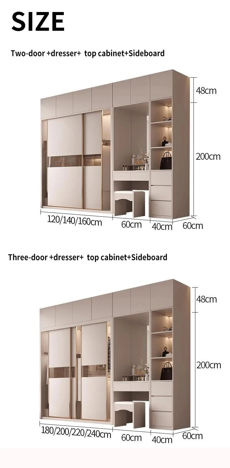 Sliding Door WardrobeNordic Modern Home Furniture Bedroom Desk Dresser In One Combination Light Luxury Corner Wardrobe furniture