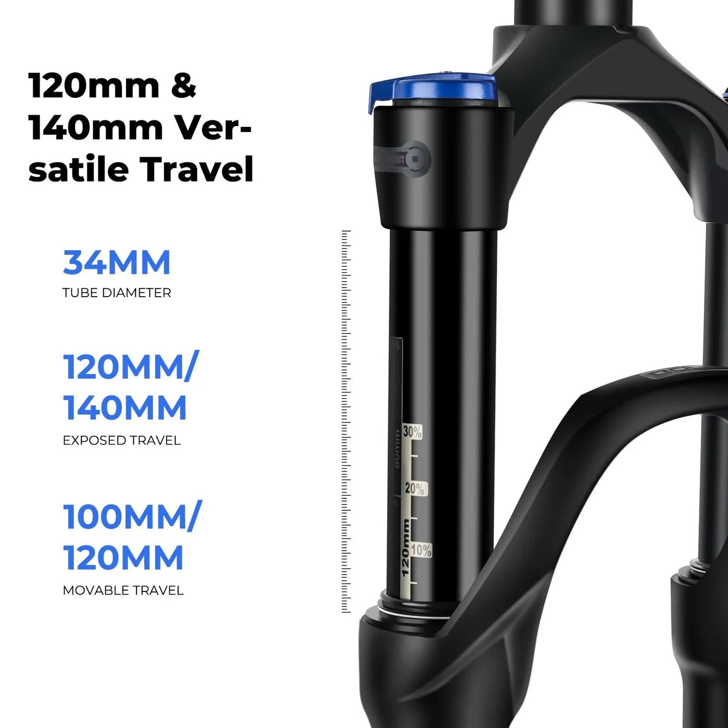 BOLANY 27.5/29inch Boost Bicycle Fork Thru Axle 100/110mm 34mm Tube Tapered Rebound Adjustment 120/140mm Travel Suspension Fork
