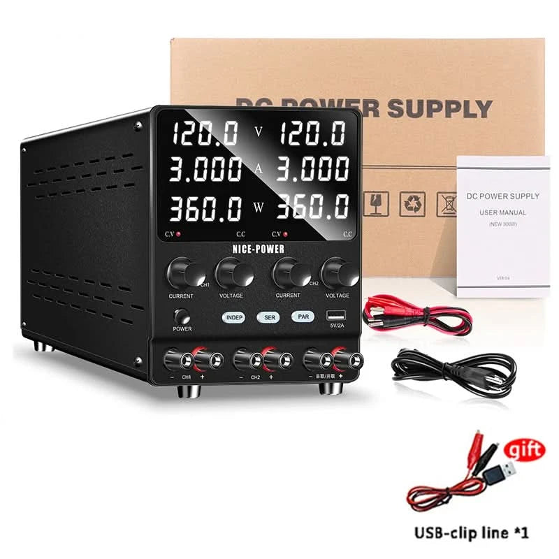 NICE-POWER 30V 10A Dual-Channel DC Lab Power Supply 60V 120V 240V Double Bench Power Source Positive & Negative Voltage Output