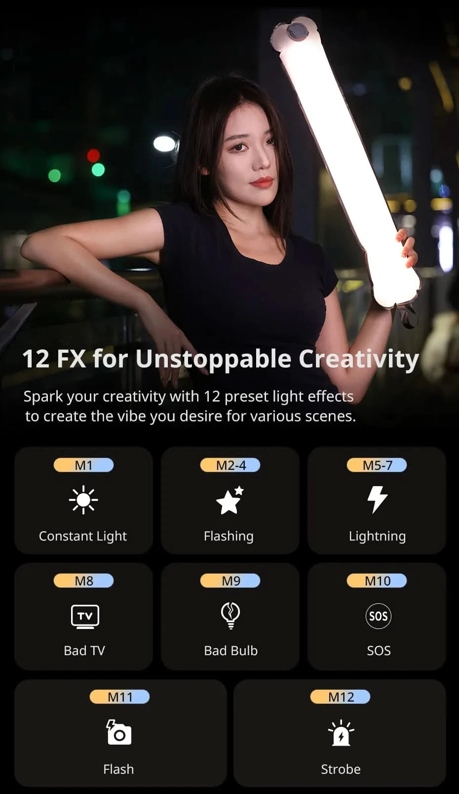 Ulanzi UA12 12W Portable Air Tube Light Bi-Color for Portrait Photograph Livestreaming 2700K-6500K CCT TPU Tube Light Stick