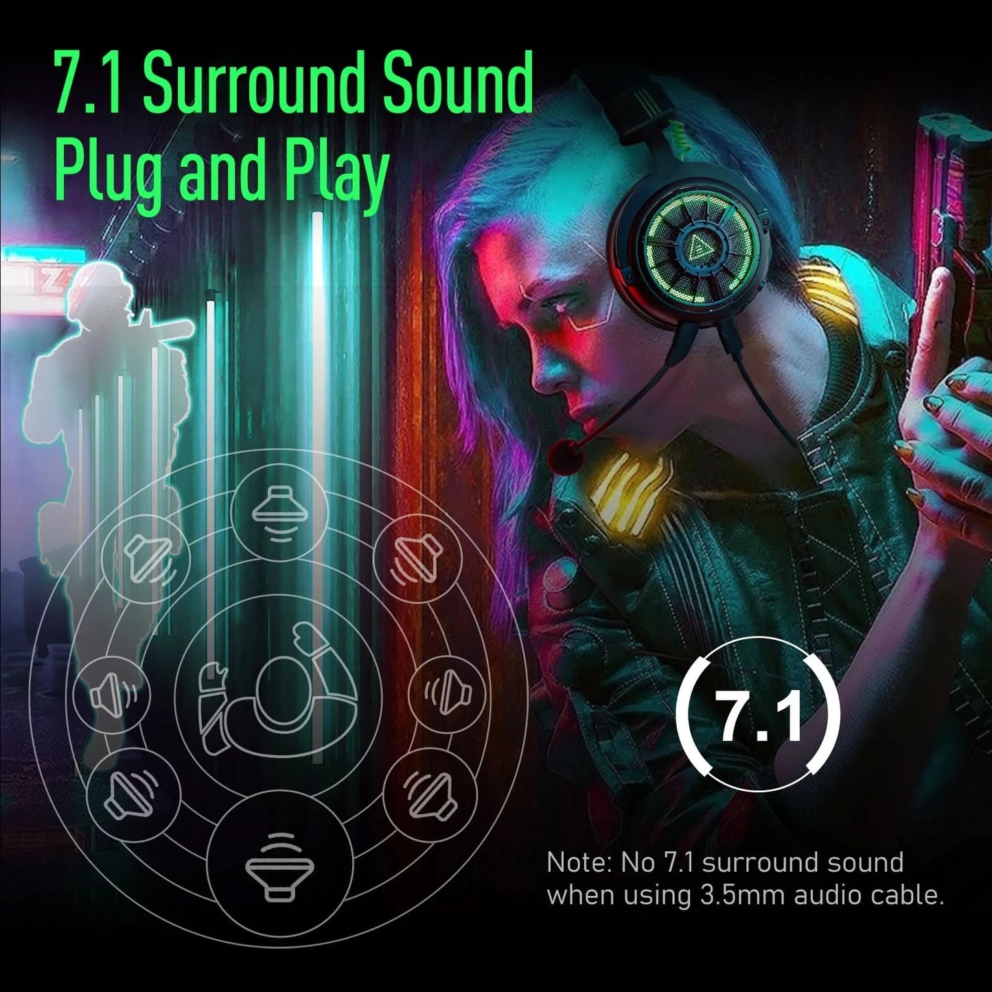 EKSA StarEngine Pro Gaming Headset Gamer 7.1 Wired Over Ear Headphones with ENC Noise Cancelling Microphone For PC/PS4/PS5/Xbox