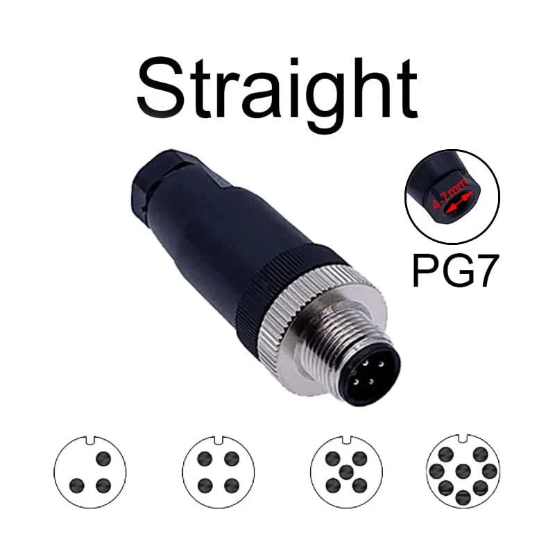 M12 sensor connector 4pin 5pin M12-8 waterproof male&female plug screw threaded coupling A Code sensor connectors