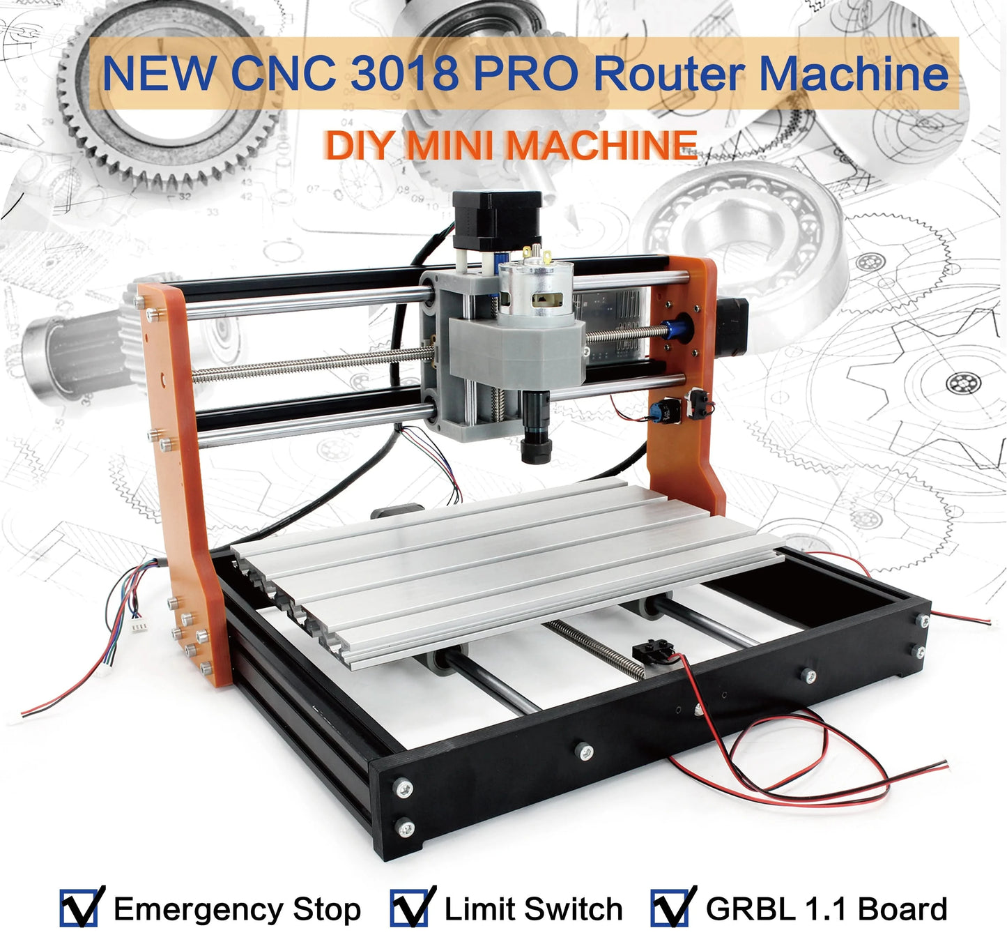 3018 Pro 3-Achsen-CNC-GRBL-Steuerung DIY Mini-Lasergravurfräsmaschine mit Not-Aus + Offline-Steuerung