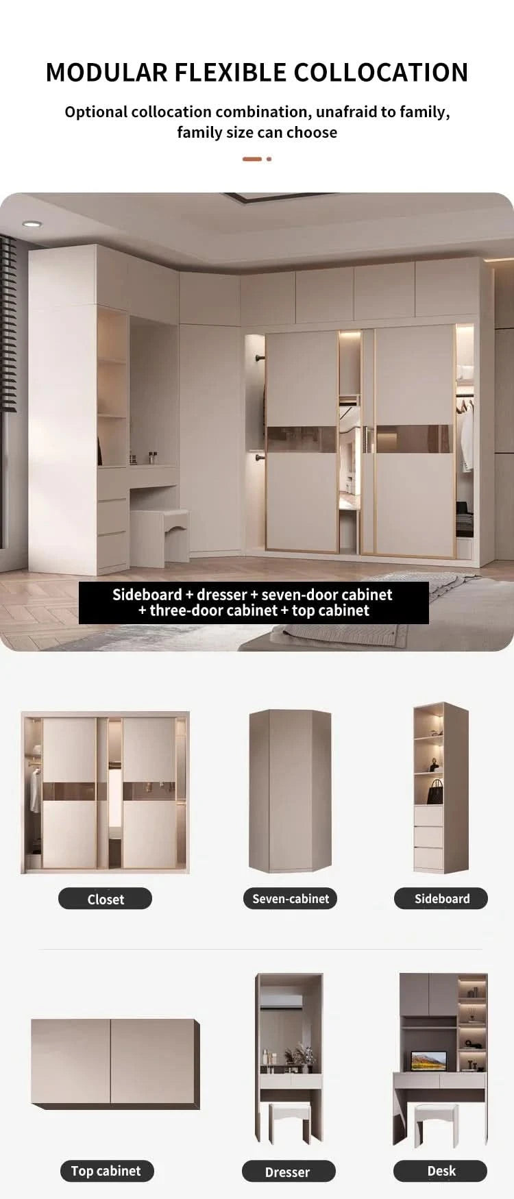 Sliding Door WardrobeNordic Modern Home Furniture Bedroom Desk Dresser In One Combination Light Luxury Corner Wardrobe furniture