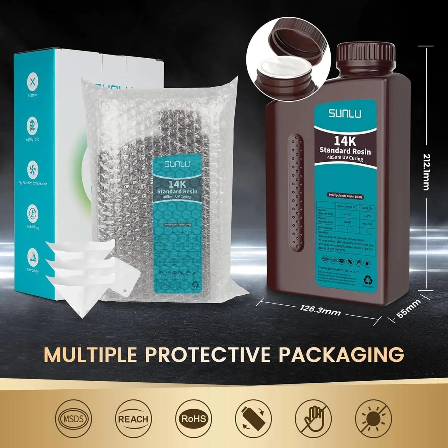 SUNLU 5KG Standard Plus/14K Standard Resin 1KG/Bottle 405nm Rapid UV-Curing Photopolymer Resin For LCD 3D Printer Material