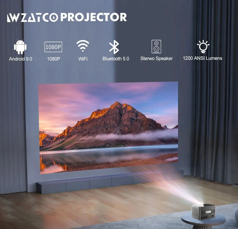 WZATCO A9 300inch 1080P Fully Automatic 4K HDR Auto focus Android 32GB Wifi Smart RJ45 LED Projector LCD Proyector Home Beamer