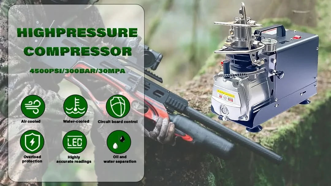 NUOGE AUTO-STOP 4500Psi 300Bar PCP Air Compressor  Electric High Pressure Compressor Scuba Diving Tank Filling