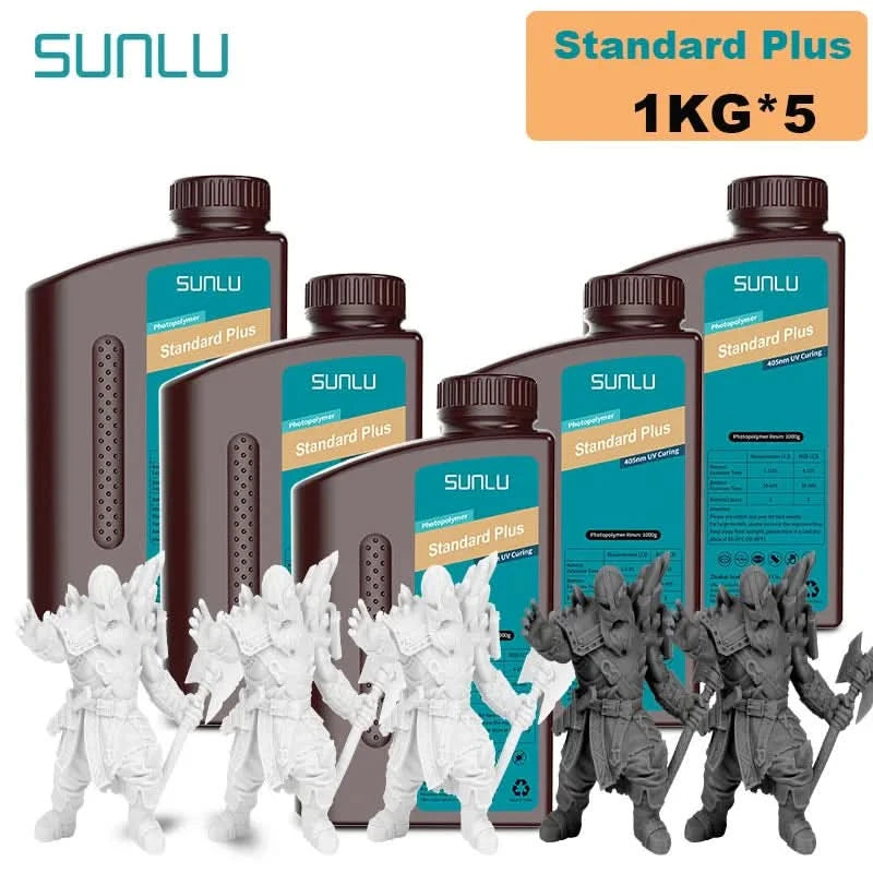 SUNLU 5KG Standard Plus/14K Standard Resin 1KG/Bottle 405nm Rapid UV-Curing Photopolymer Resin For LCD 3D Printer Material