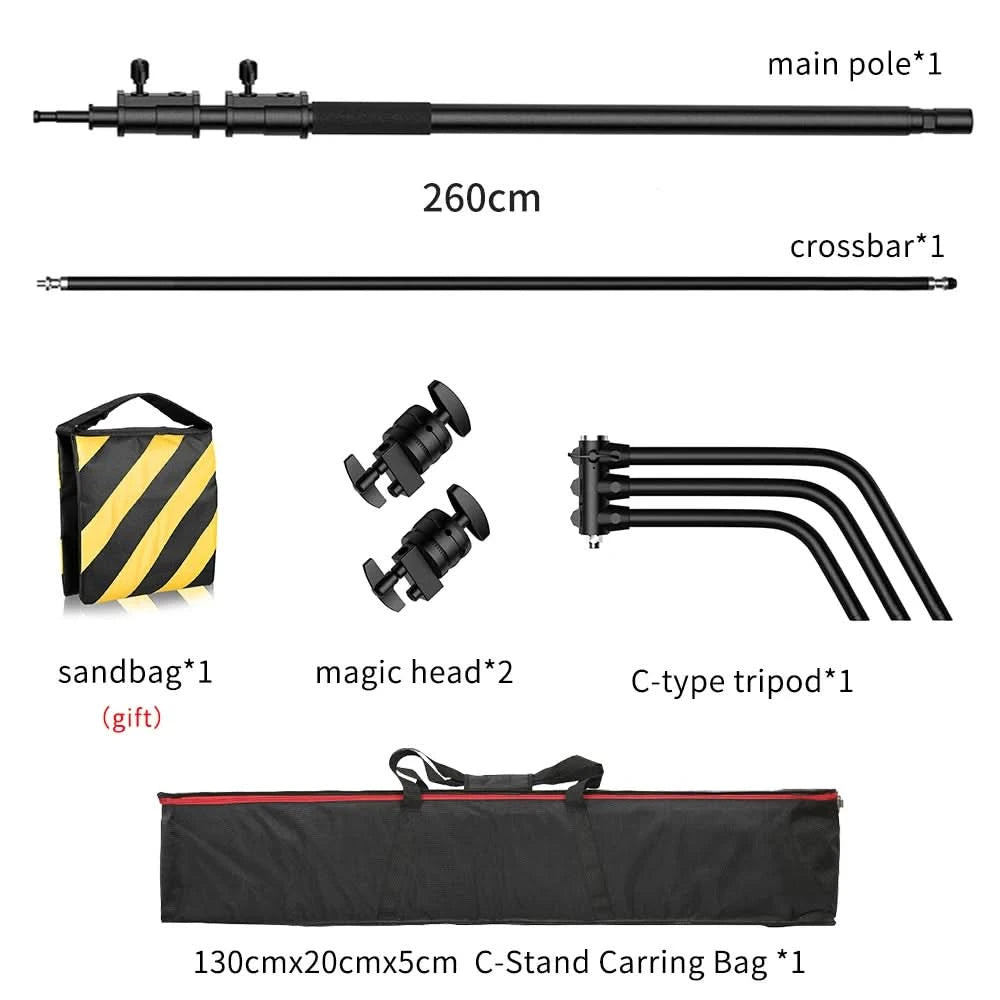 SH 2.6M/3.3M Black Stainless Steel Century Foldable Light Stand Tripod Magic Leg Photography C-Stand For Spot Light,Softbox
