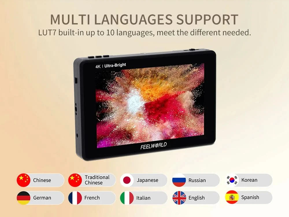 FEELWORLD LUT7 7 Inch 2200nits Touchscreen Camera Field Monitor with 3D LUT HDMI Input Output Waveform VectorScope Histogram