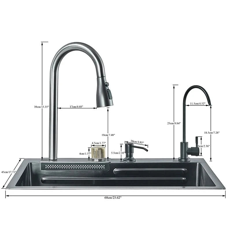 304 Stainless Steel Waterfall Kitchen Sink Sink Large Single basin With Large Single Slot Sink Above Counter With Cup Disher