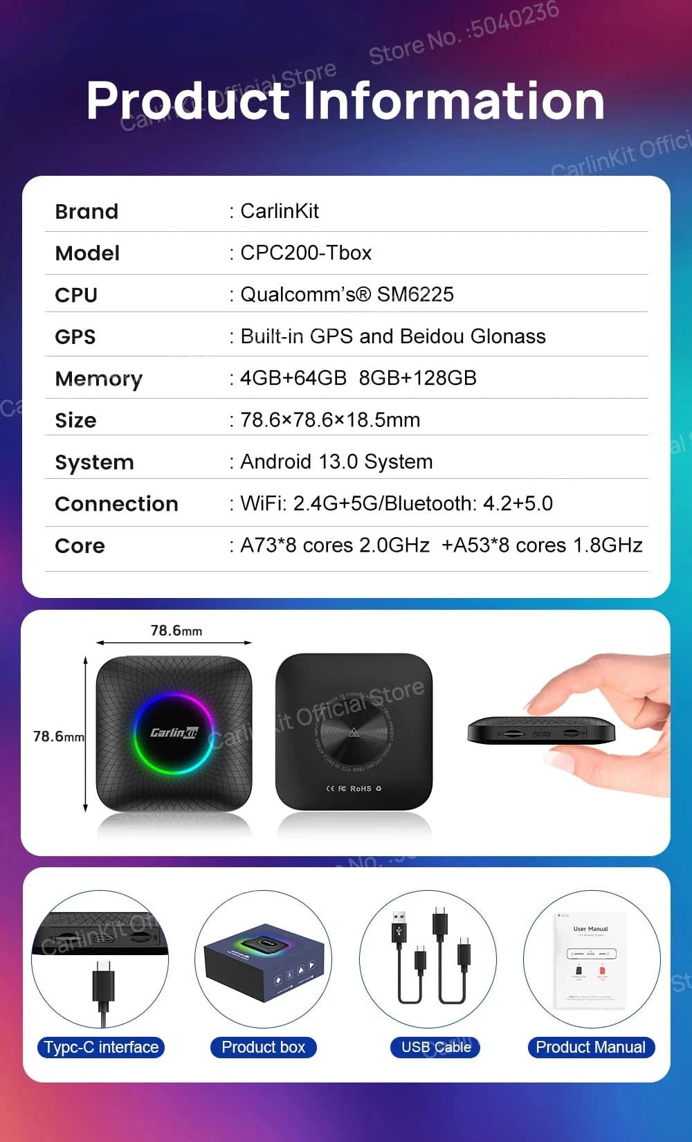 2026 CarlinKit CarPlay AI Box Android 13.0 SM6225 8-Cores Android Auto Wireless CarPlay Adapter 2.4+5GGPS 64G 128G FOTA Upgrade