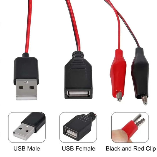 2pcs USB to Alligator Clip Adapter Cable Male Female USB to Alligator Clip Probe USB Cables with Alligator Clip for Circuit Test