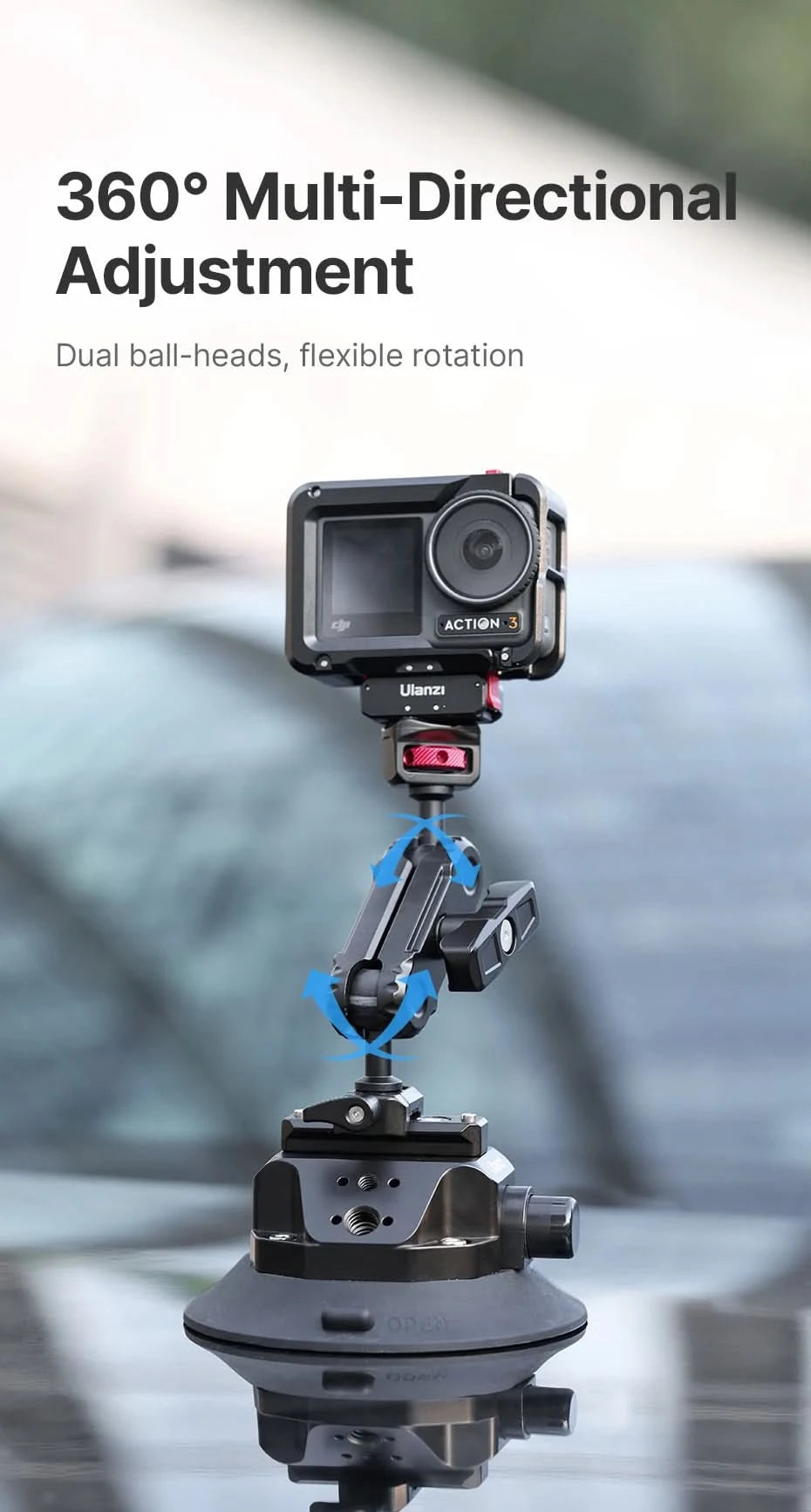 Ulanzi 3 inch/4.5 inch Action Camera Hand Pump Vacuum Suction Cup 1/4" 3/8" Camera Stabilizer Bracket for GoPro Insta360 Phone