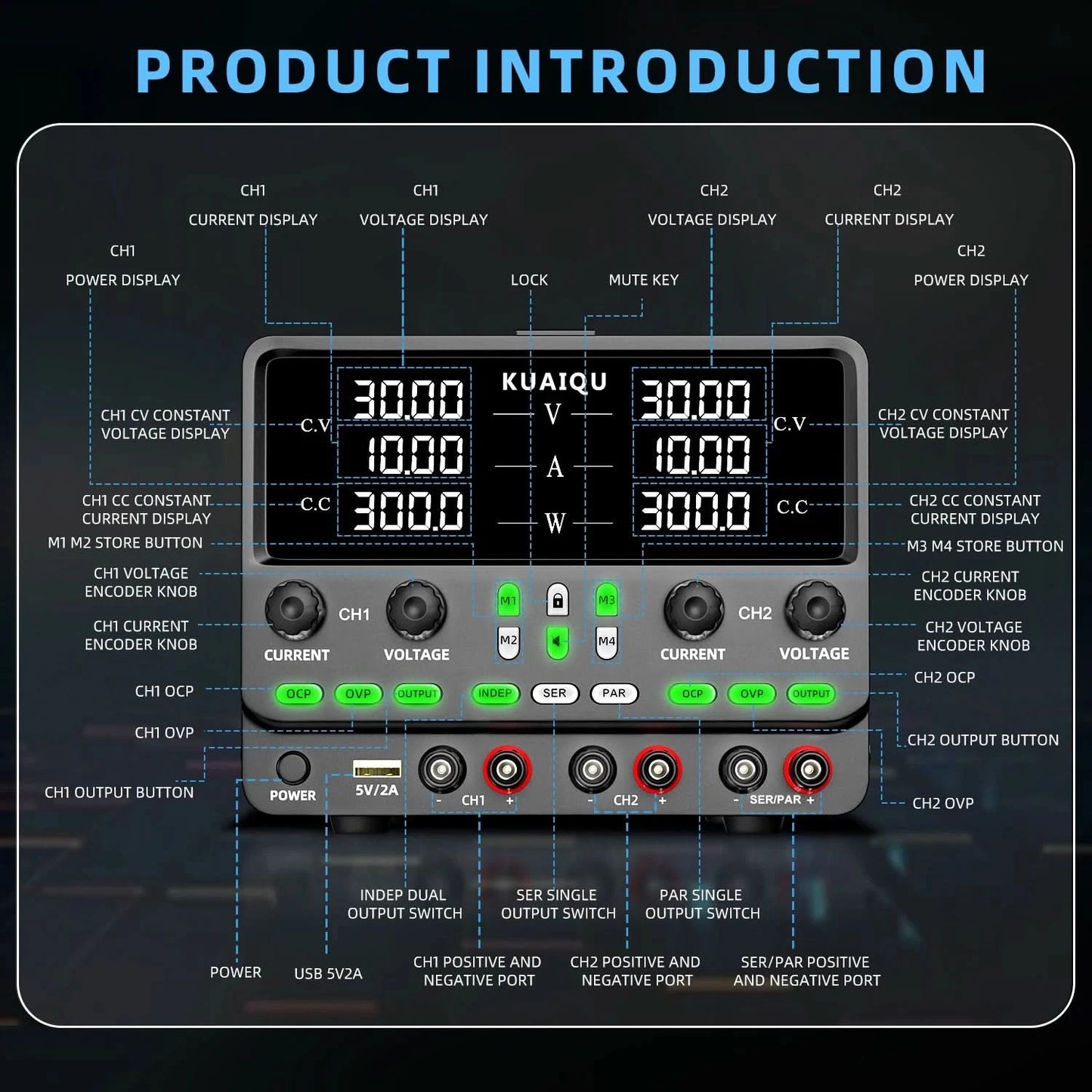 NICE-POWER 30V 10A Dual-Channel DC Lab Power Supply 60V 120V 240V Double Bench Power Source Positive & Negative Voltage Output