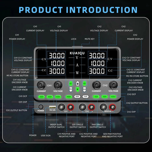 NICE-POWER 30V 10A Dual-Channel DC Lab Power Supply 60V 120V 240V Double Bench Power Source Positive & Negative Voltage Output
