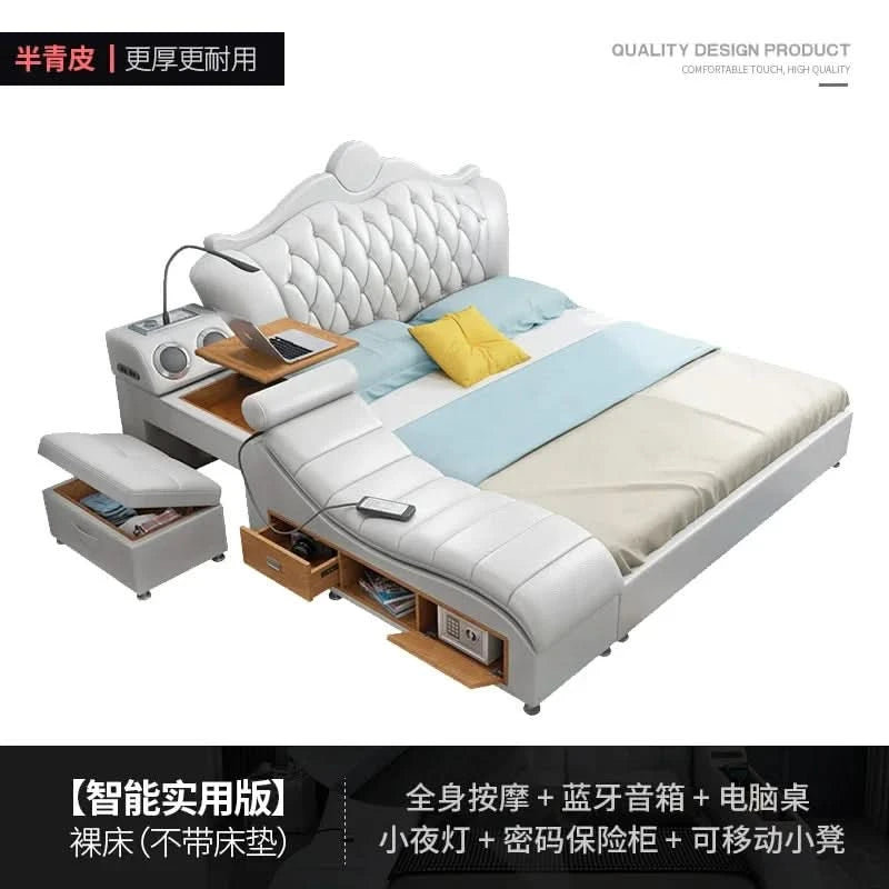 Headboard Storage Double Bed Queen Drawers King Size Smart Bed Luxury Princess Modern Letto Matrimoniale Bedroom Furniture