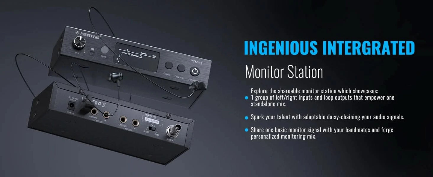 UHF Mono Wireless In-Ear Monitor System w/1 Loop Output,Separate Outputs Suitable for Band and Studio Phenyx Pro PTM-11