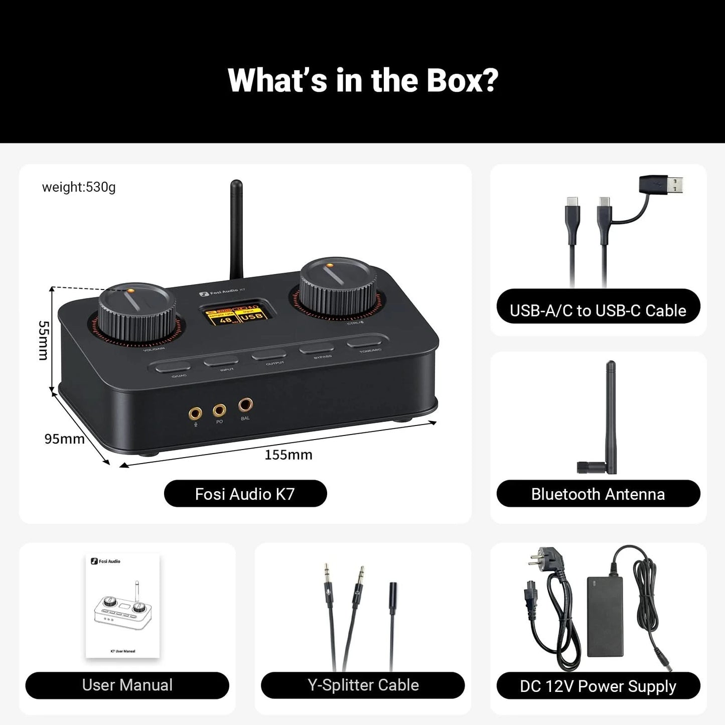 Fosi Audio K7 HiFi DAC & Headphone Amplifier, AKM4493ESQ DAC Chip, PCM 384kHz/32Bit & DSD256, Mic Input USB Audio DAC for Gaming